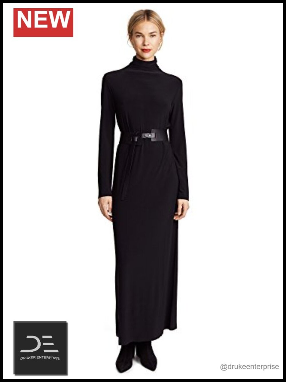 Turtleneck Long Sleeve Sheath Maxi Gown Formal Evening Dress